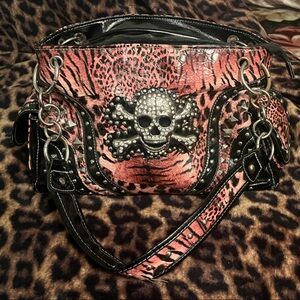 Fierce Pink and Black Skull Shoulder Bag
